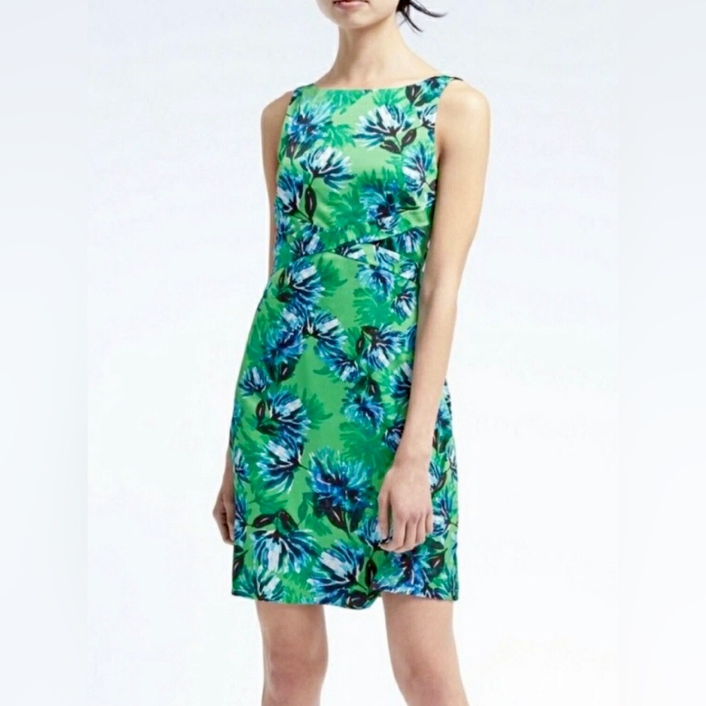 Banana Republic Dress Women’s size 2 Green Blue Sleeveless Floral Office Party